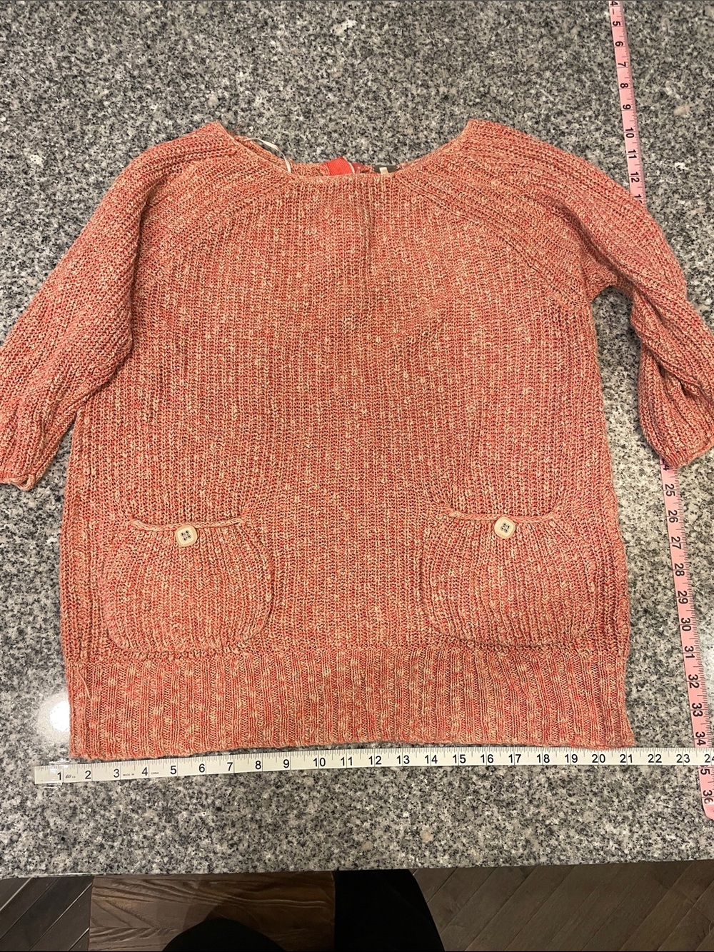 Free People Women’s Lightweight Marled Orange Sweater with Pocket Detail